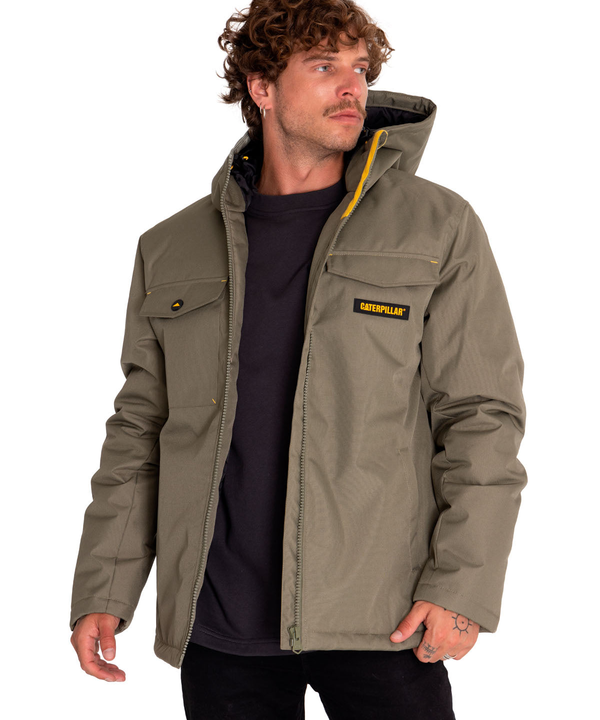 Chaqueta Casual Hombre Heavyweight Insulated Hooded Work Jacket Verde Cat