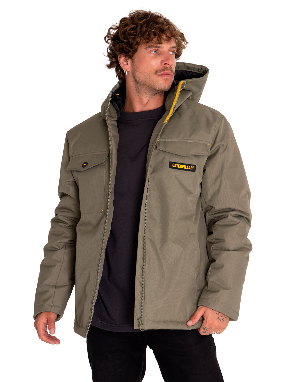 Chaqueta Casual Hombre Heavyweight Insulated Hooded Work Jacket Verde Cat