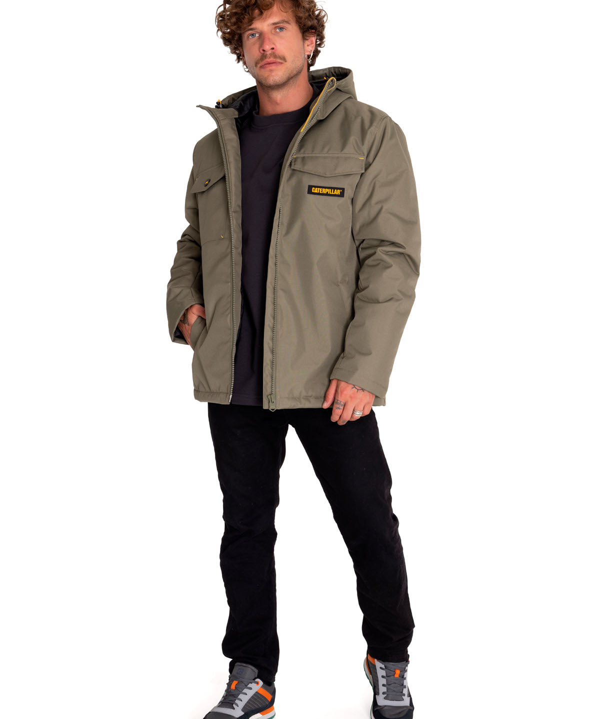 Chaqueta Casual Hombre Heavyweight Insulated Hooded Work Jacket Verde Cat