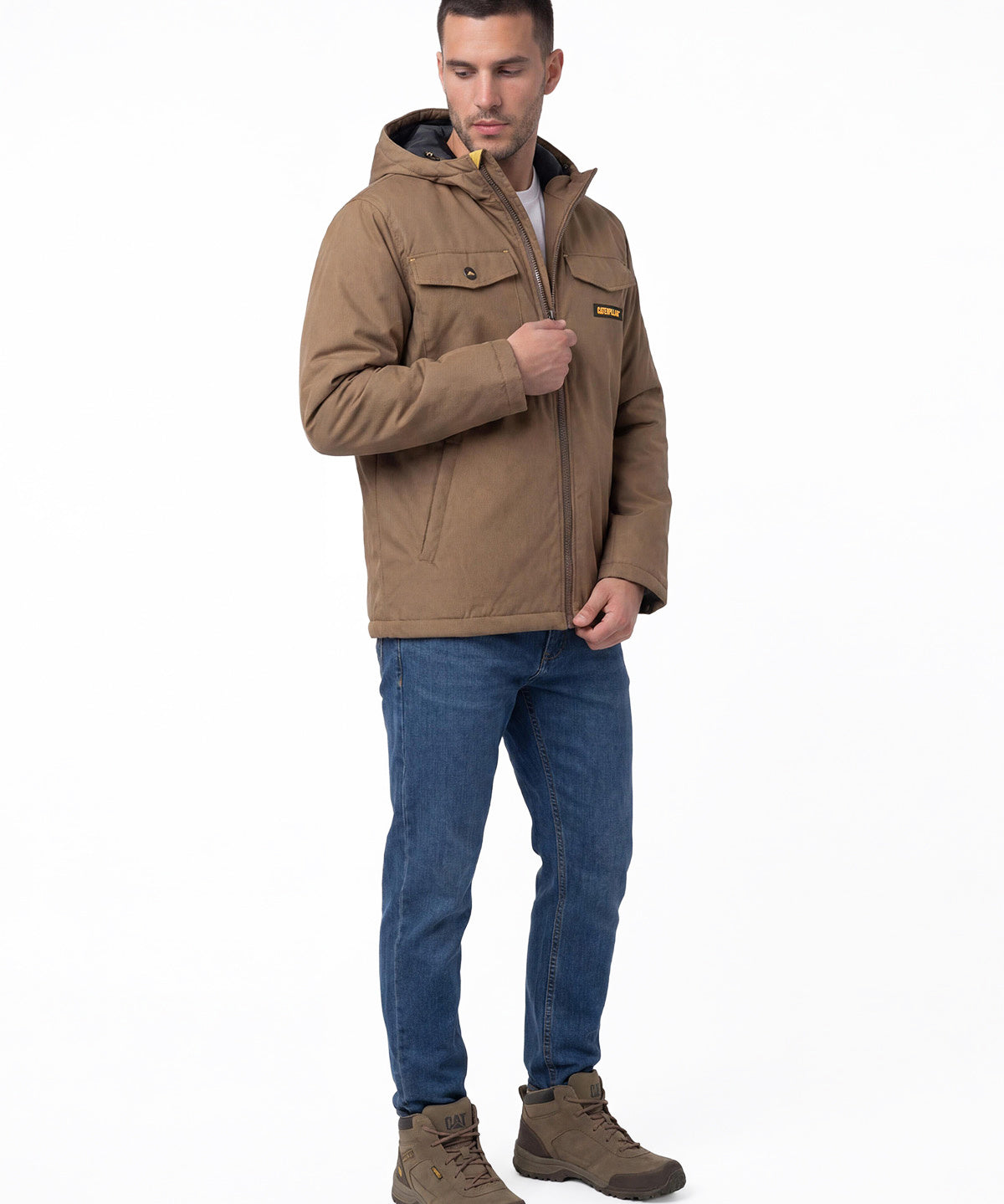 Chaqueta Hombre Heavyweight Insulated Hooded Work Café Cat