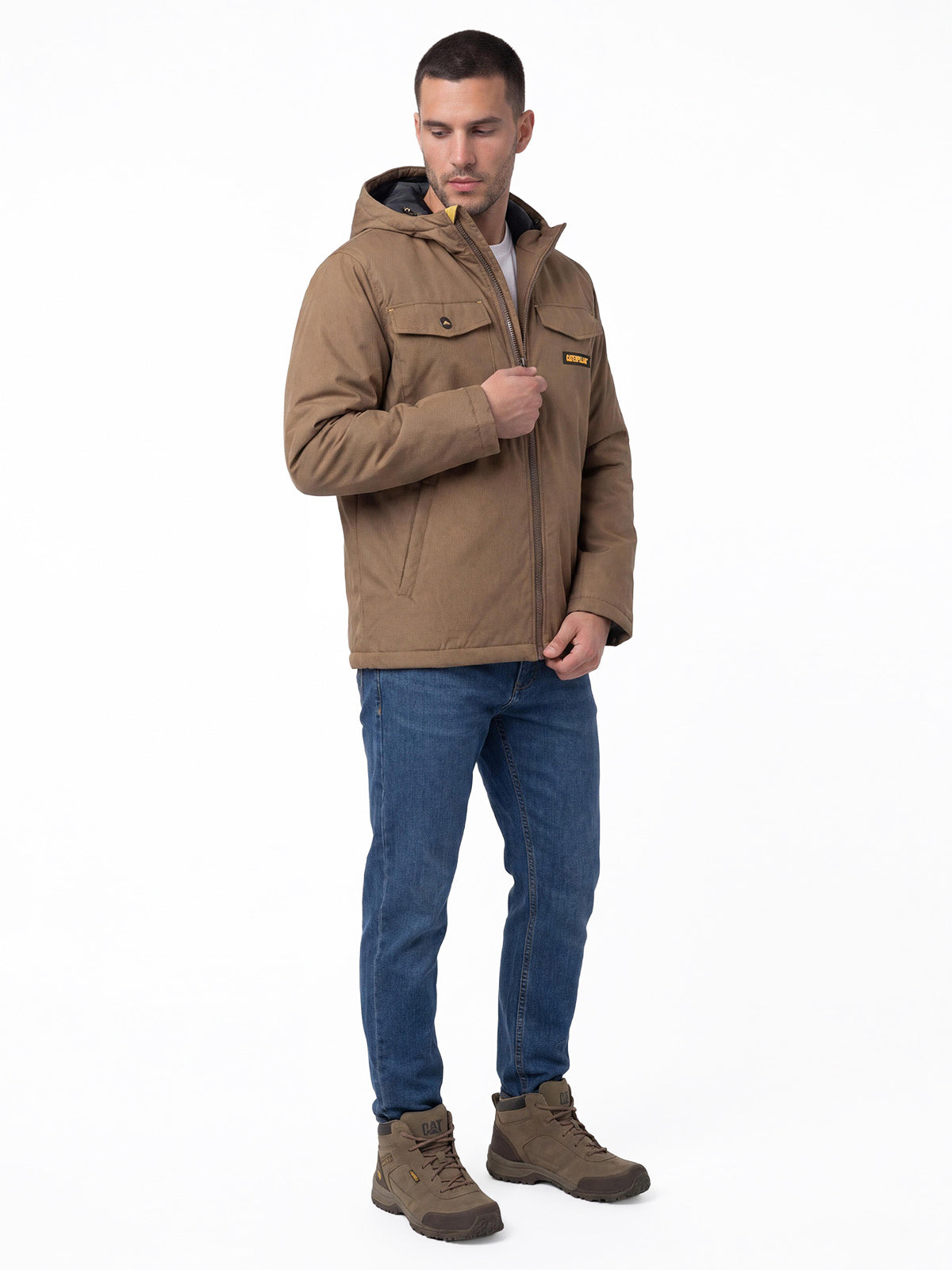 Chaqueta Hombre Heavyweight Insulated Hooded Work Café Cat
