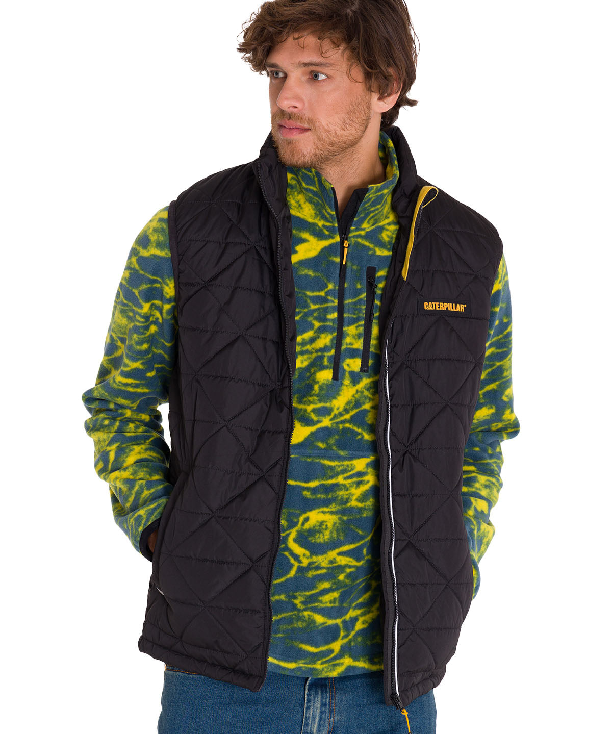 Chaqueta Sin Mangas Casual Hombre Mediumweight Insulated Triangle Quilted Vest Negro Cat