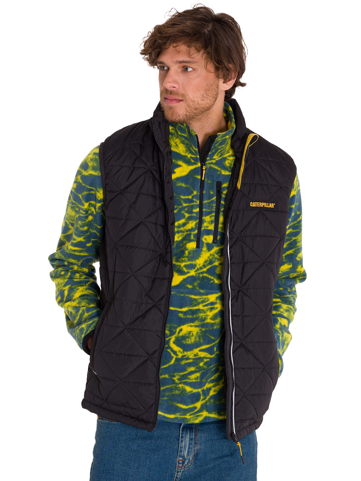 Chaqueta Sin Mangas Casual Hombre Mediumweight Insulated Triangle Quilted Vest Negro Cat