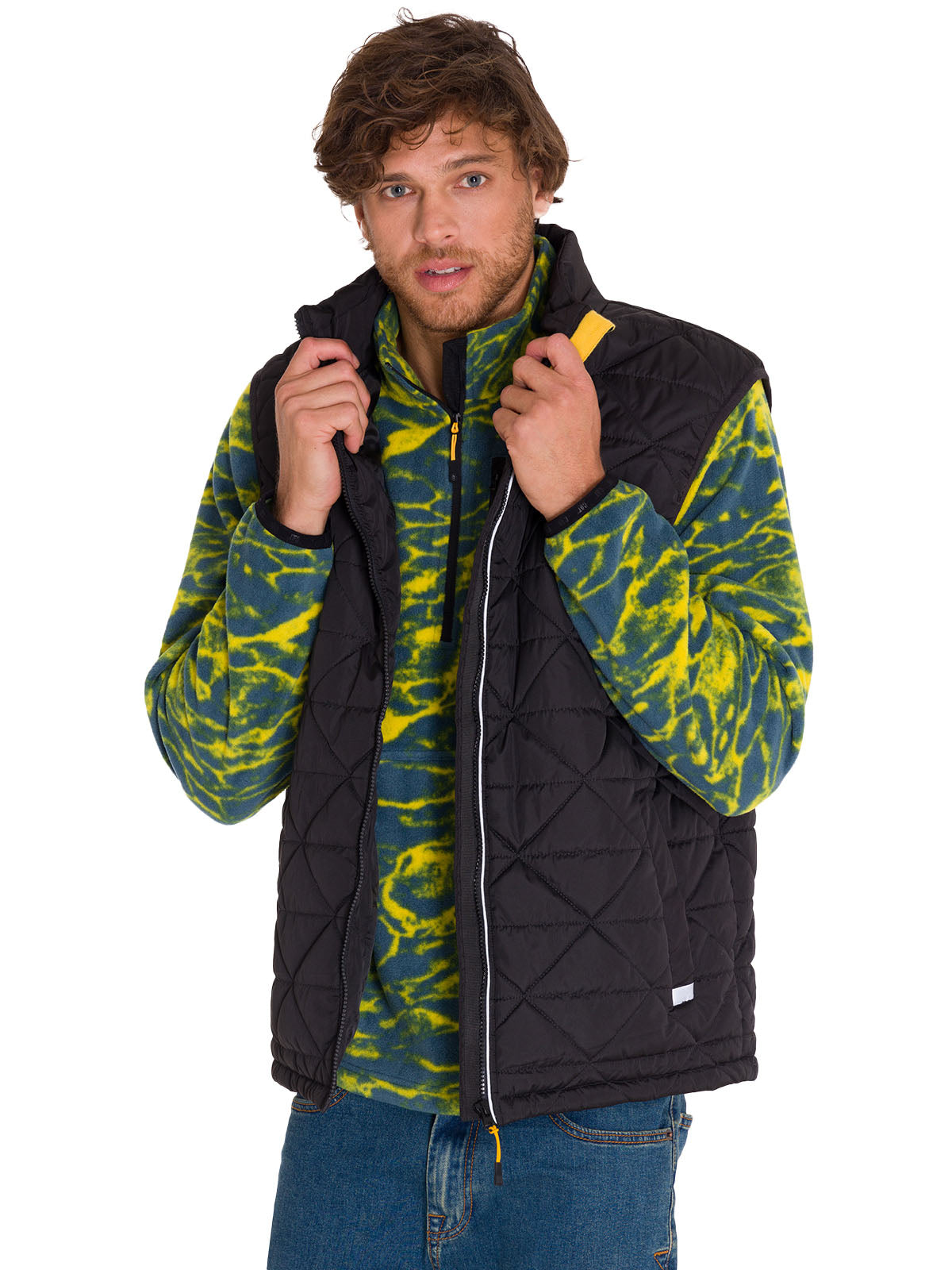 Chaqueta Sin Mangas Casual Hombre Mediumweight Insulated Triangle Quilted Vest Negro Cat