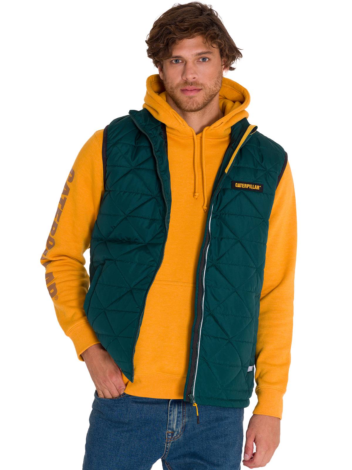 Parka Sin Mangas Hombre Mediumweight Insulated Triangle Quilted Verde Petróleo Cat