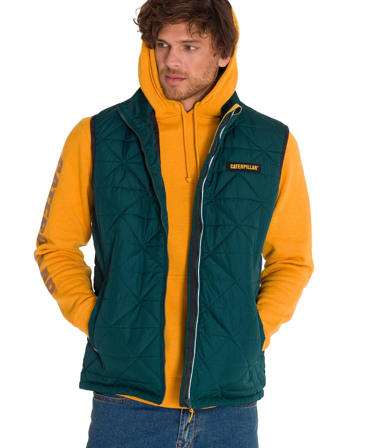 Parka Sin Mangas Hombre Mediumweight Insulated Triangle Quilted Verde Petróleo Cat