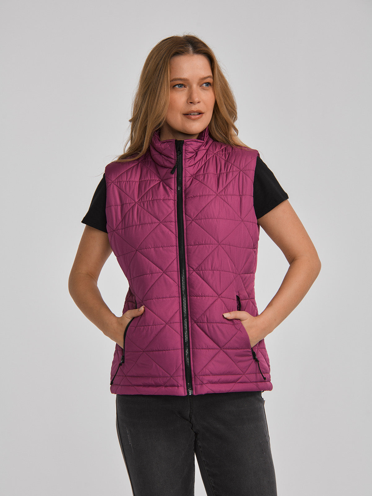 Chaqueta Sin manga Casual Mujer W MEDIUMWEIGHT INSULATED TRIANGLE QUILTED VEST Rosado CAT