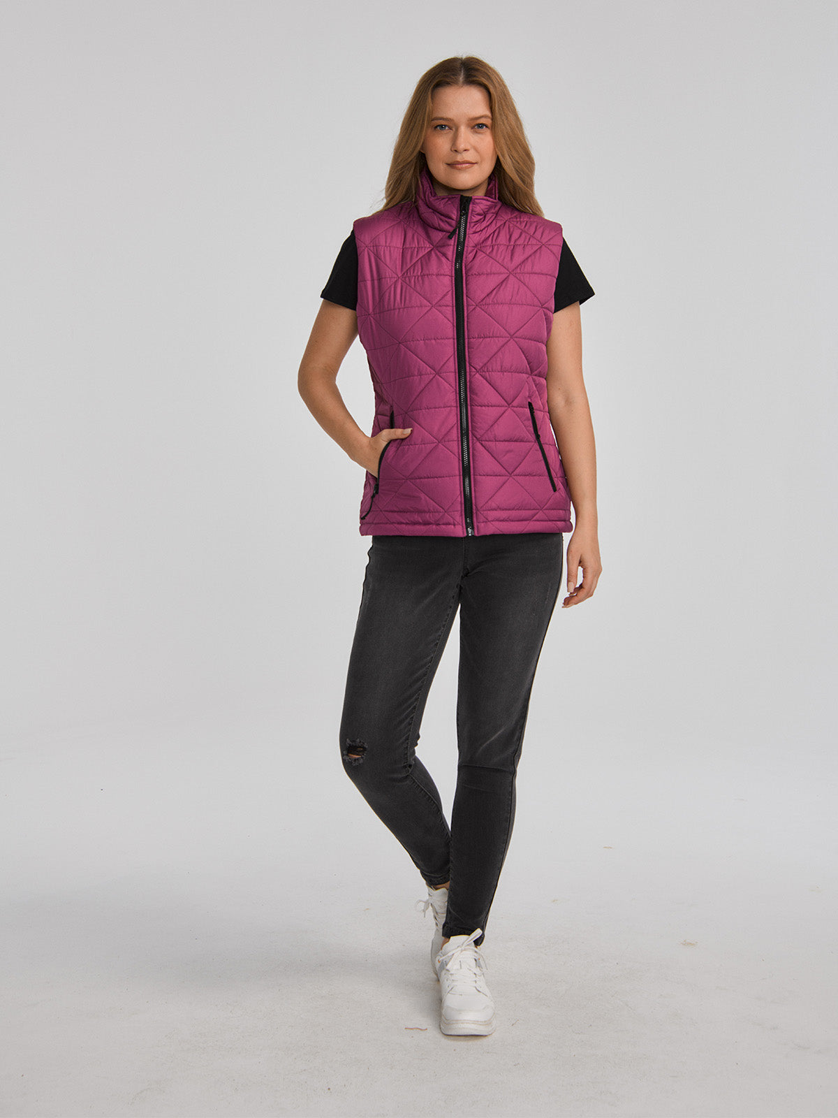 Chaqueta Sin manga Casual Mujer W MEDIUMWEIGHT INSULATED TRIANGLE QUILTED VEST Rosado CAT