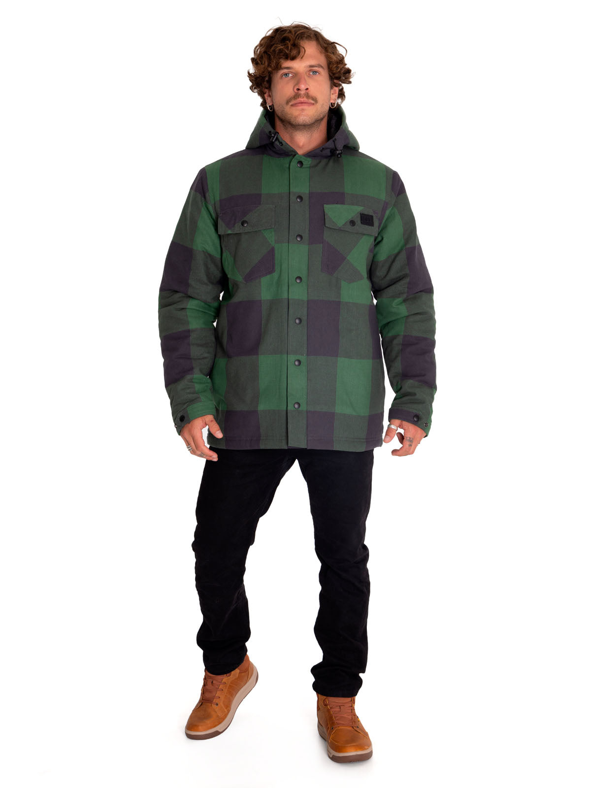 Chaqueta Casual Hombre Flannel Snap Front Lightweight Insulated Hooded Jacket Verde Cat