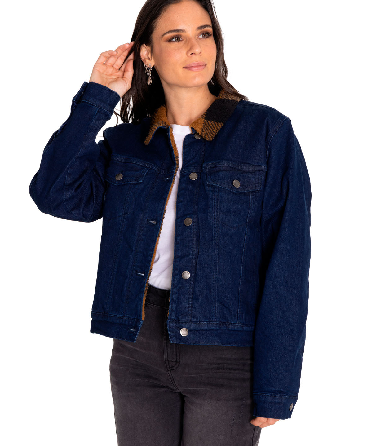 Chaqueta Denim Mujer Denim Plaid-Lined Jacket Azul Cat