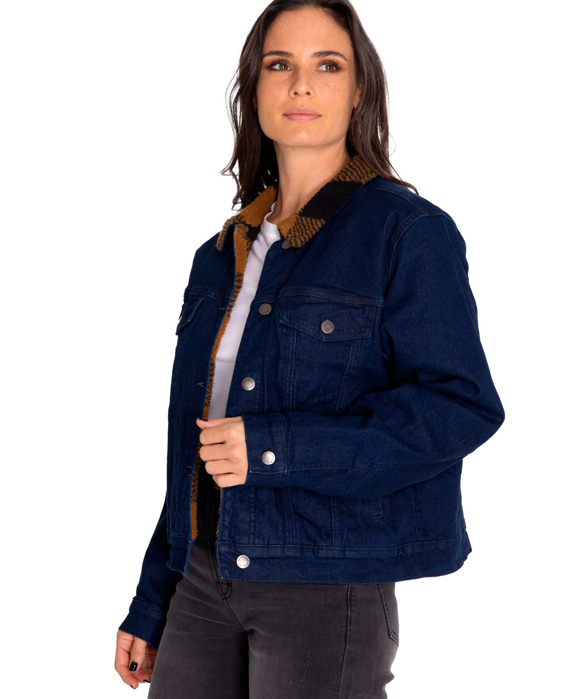 Chaqueta Denim Mujer Denim Plaid-Lined Jacket Azul Cat