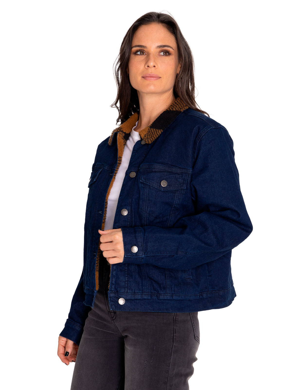 Chaqueta Denim Mujer Denim Plaid-Lined Jacket Azul Cat