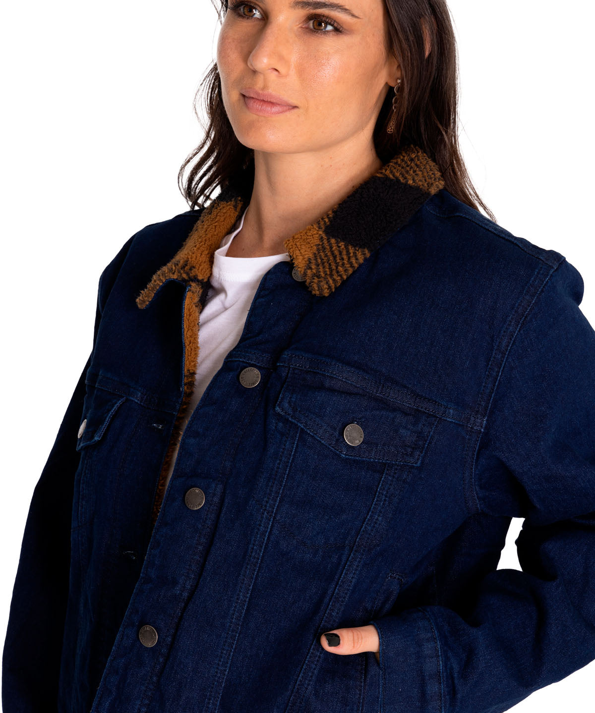 Chaqueta Denim Mujer Denim Plaid-Lined Jacket Azul Cat
