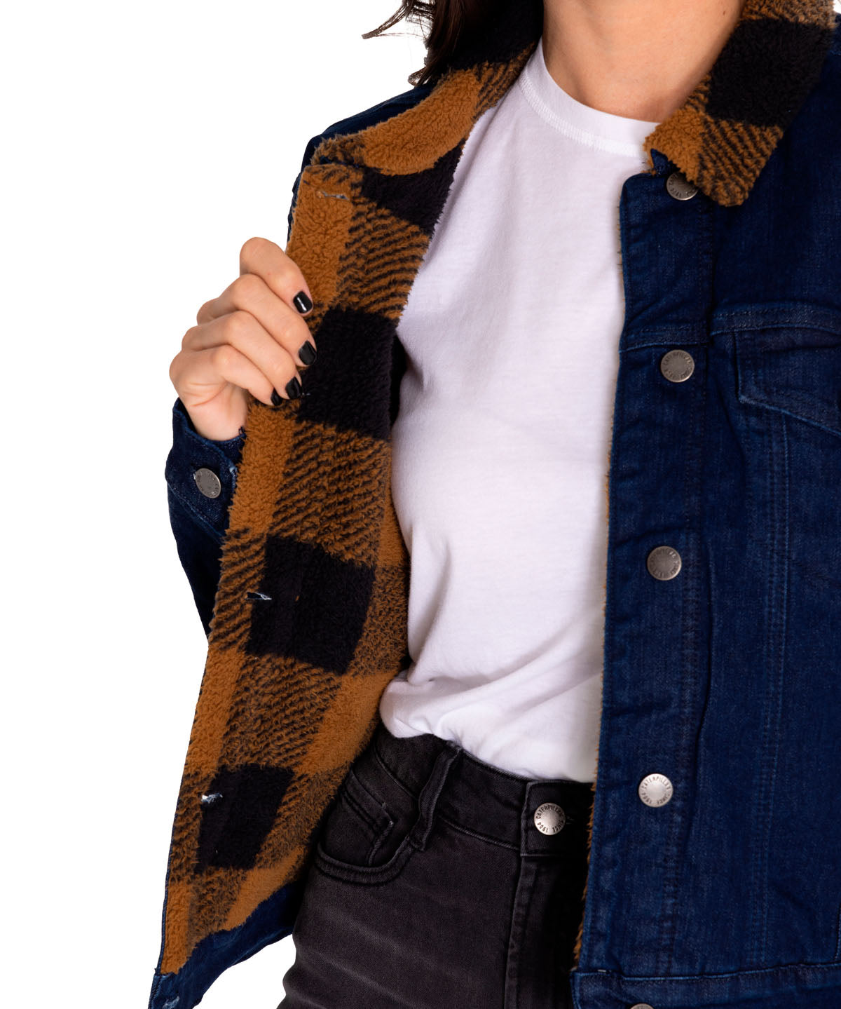 Chaqueta Denim Mujer Denim Plaid-Lined Jacket Azul Cat