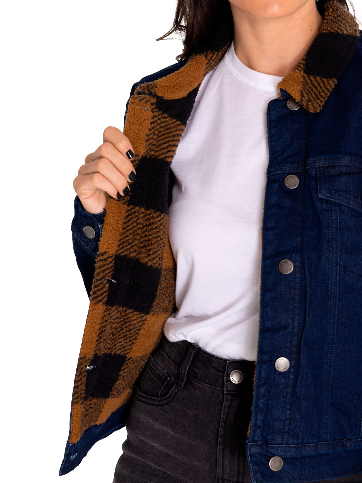 Chaqueta Denim Mujer Denim Plaid-Lined Jacket Azul Cat