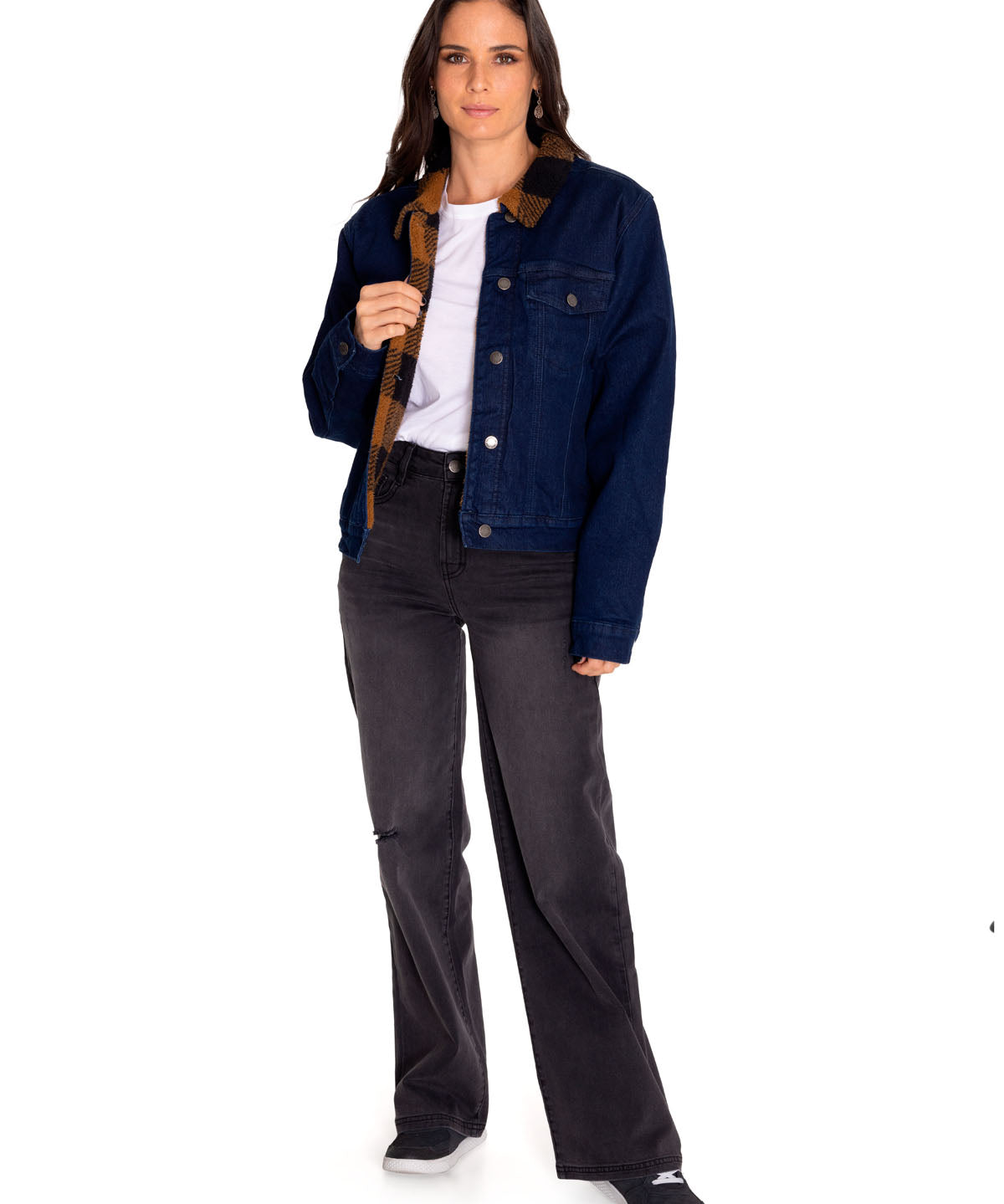 Chaqueta Denim Mujer Denim Plaid-Lined Jacket Azul Cat