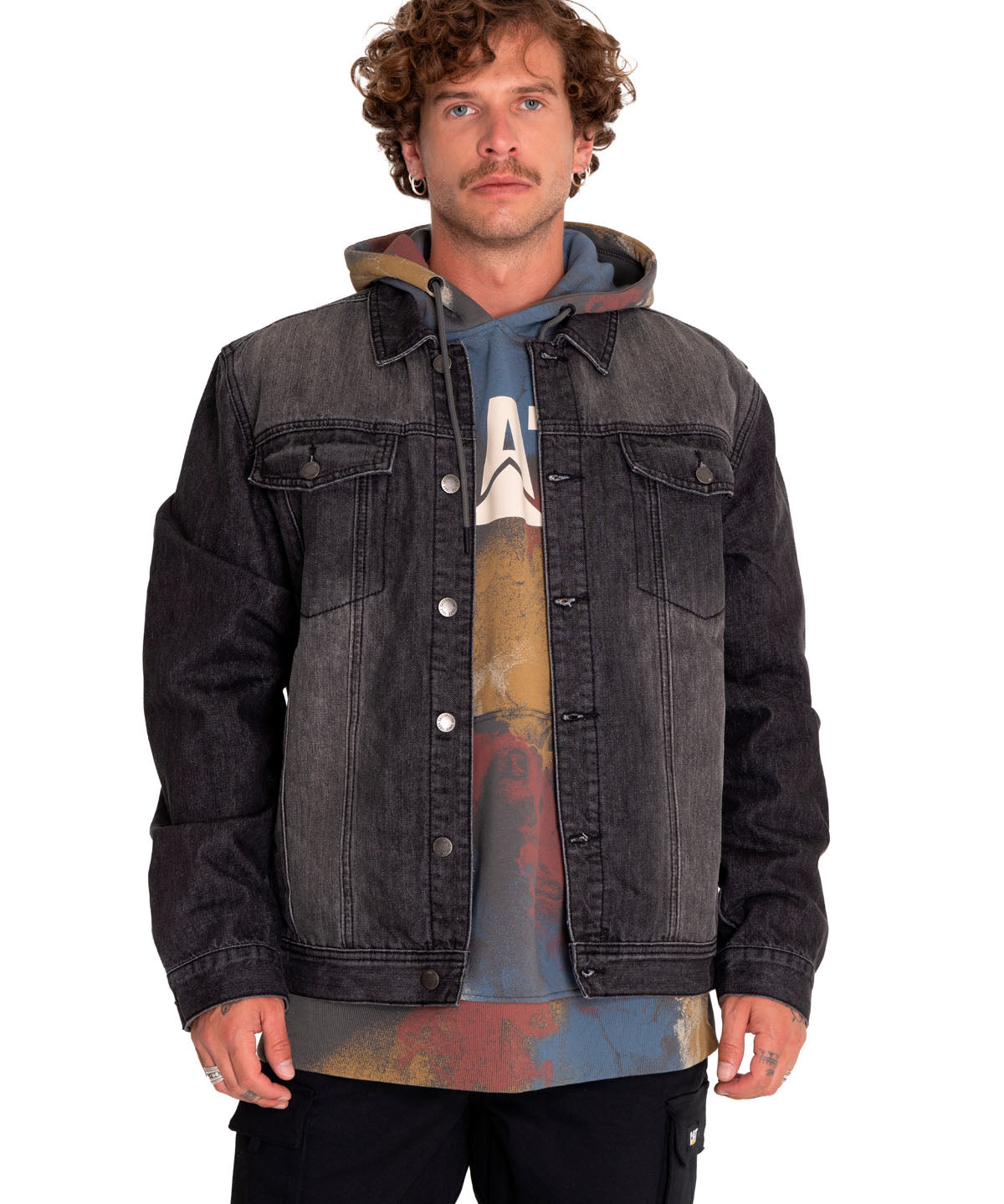 Chaqueta Casual Hombre Flannel Lined Denim Jacket Gris Cat