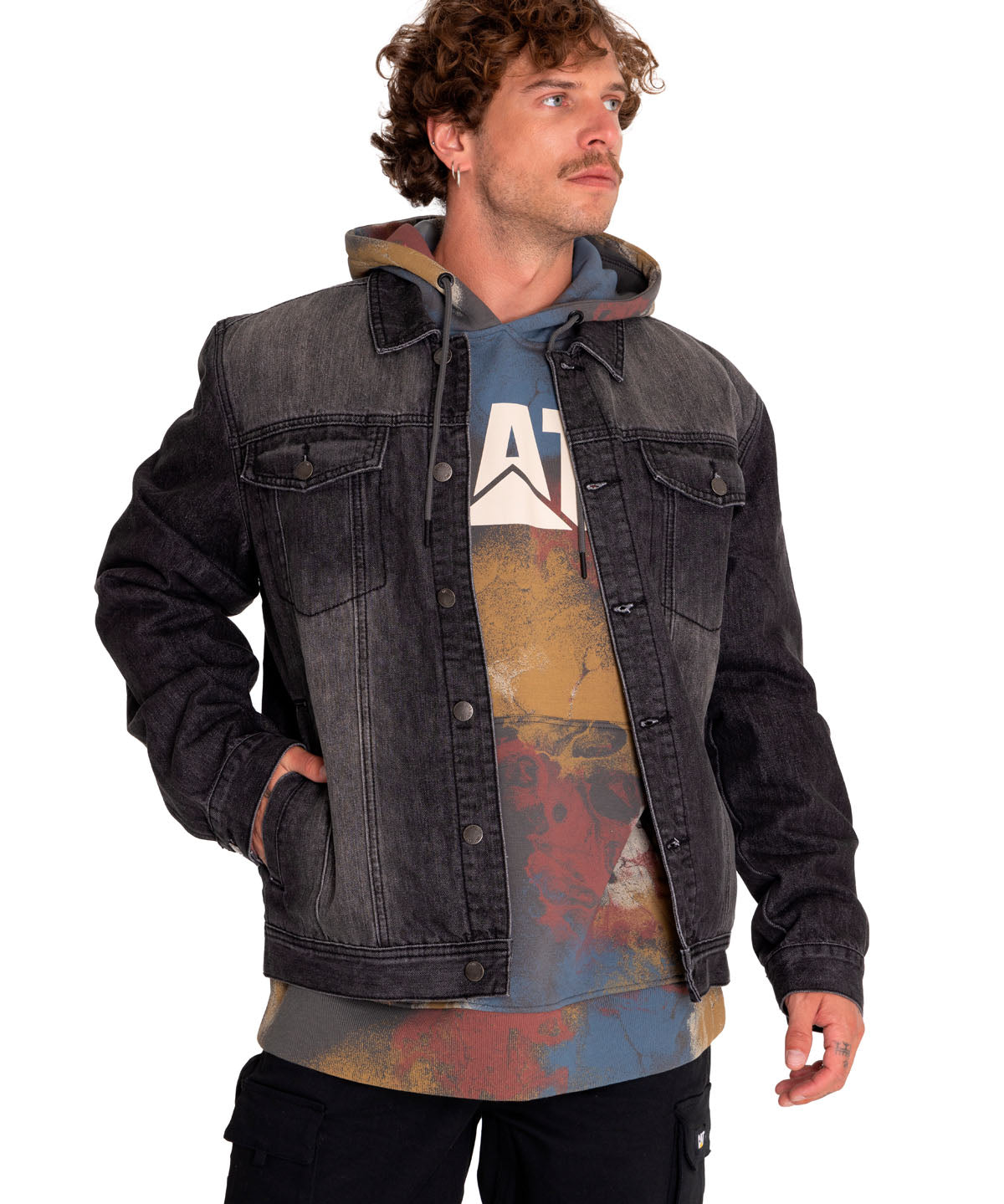 Chaqueta Casual Hombre Flannel Lined Denim Jacket Gris Cat
