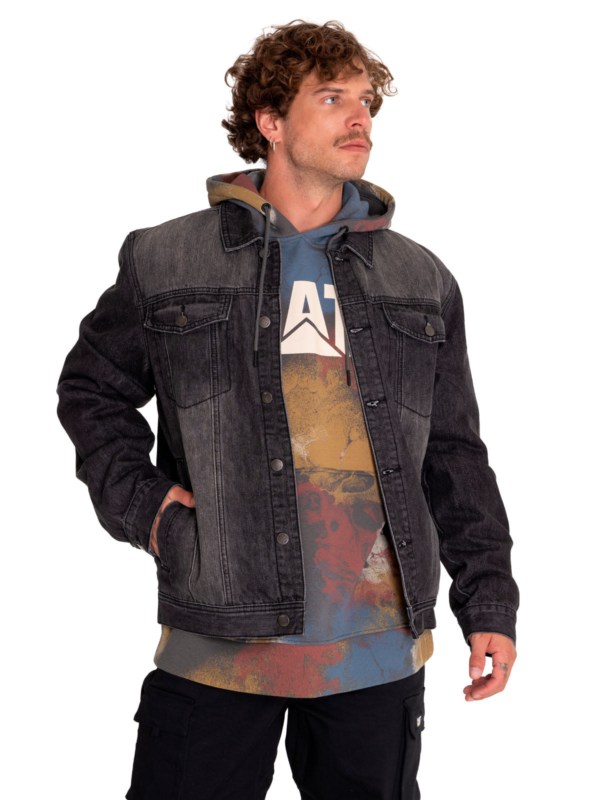 Chaqueta Casual Hombre Flannel Lined Denim Jacket Gris Cat