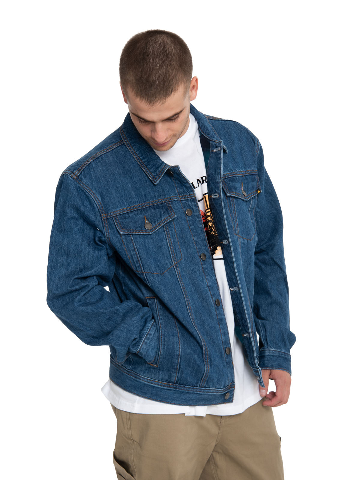 Chaqueta Casual Hombre Flannel Lined Denim Jacket Azul Cat