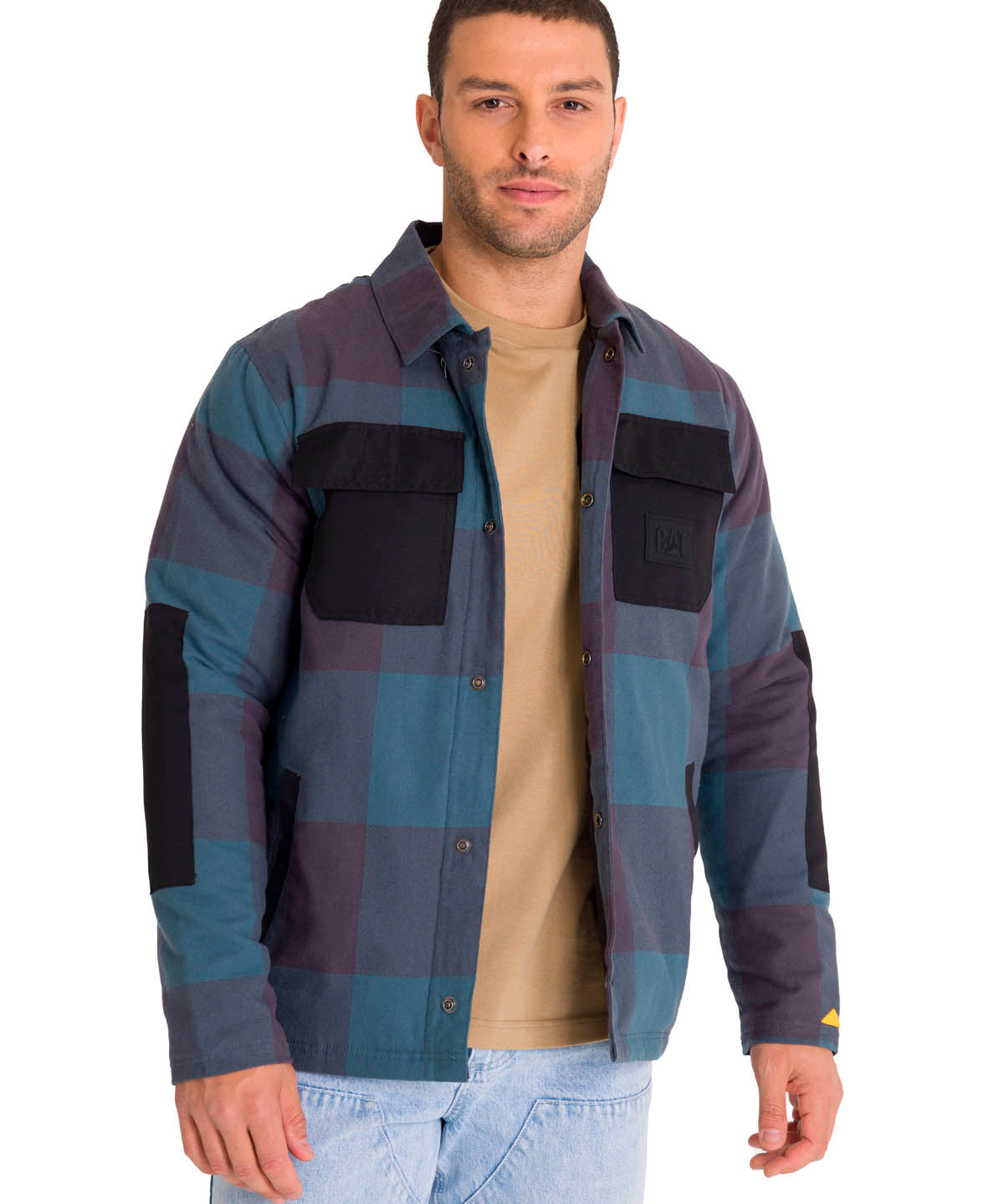 Chaqueta Manga Larga Hombre Flannel Snap Front Lightweight Insulated Petróleo Cat