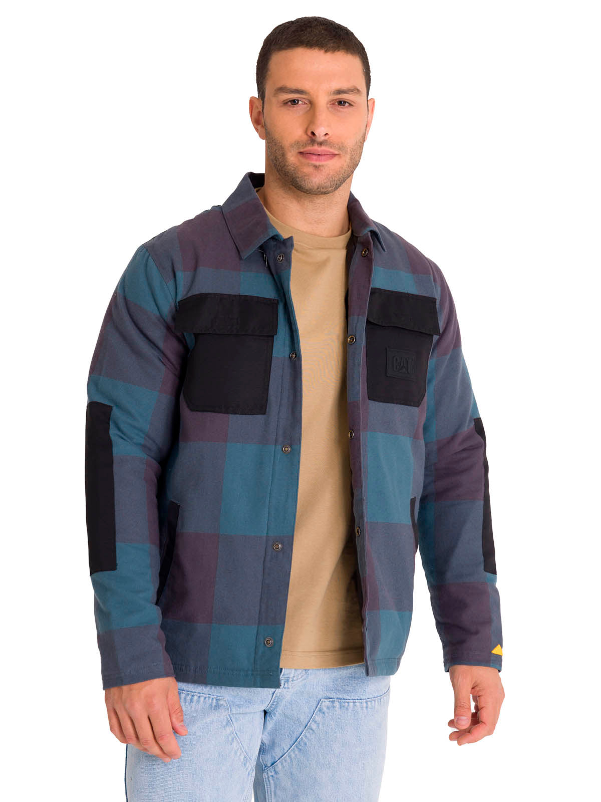 Chaqueta Manga Larga Hombre Flannel Snap Front Lightweight Insulated Petróleo Cat