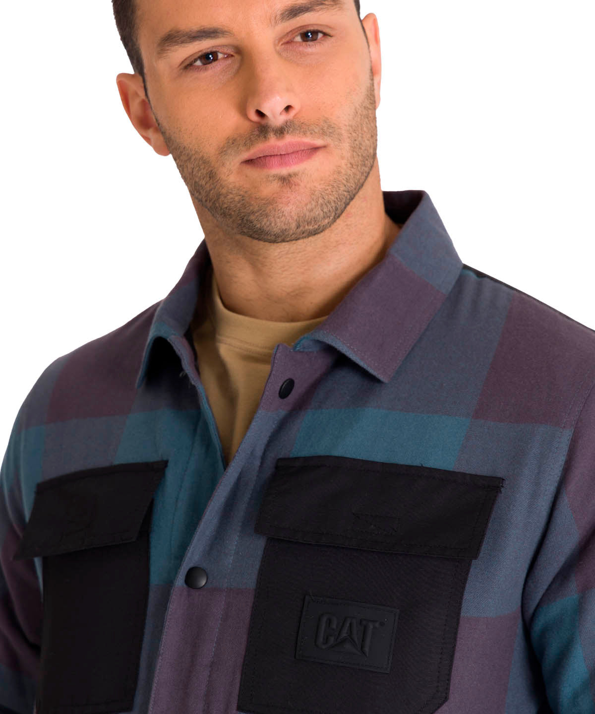 Chaqueta Manga Larga Hombre Flannel Snap Front Lightweight Insulated Petróleo Cat