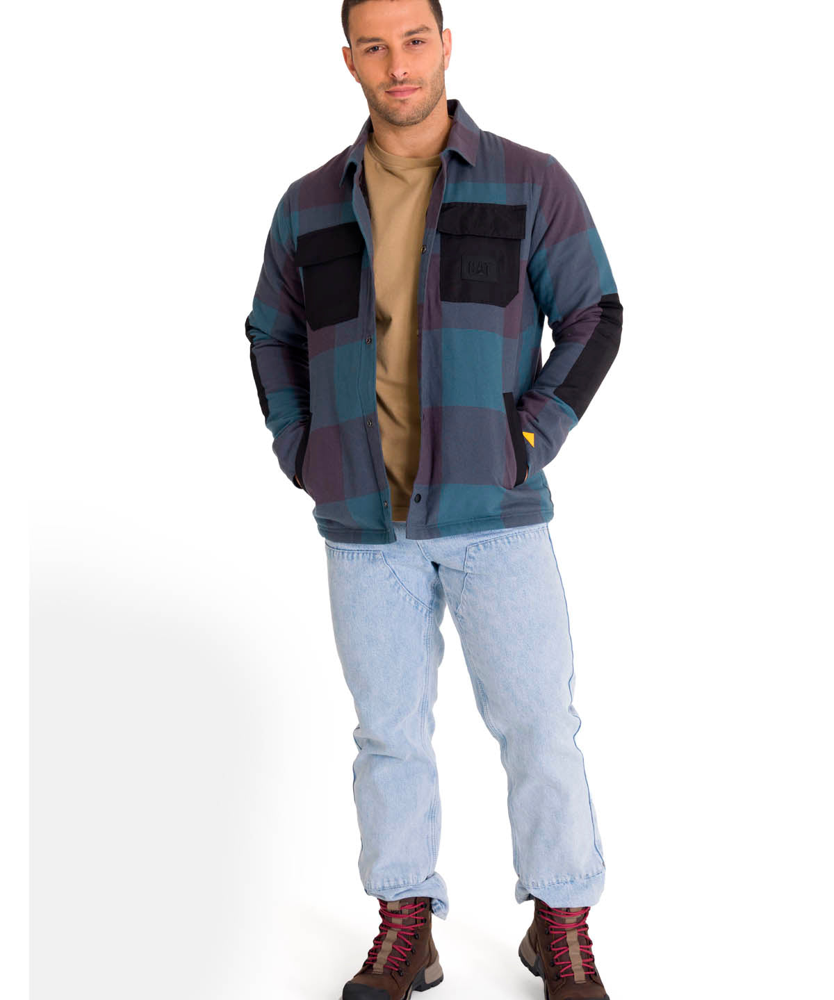 Chaqueta Manga Larga Hombre Flannel Snap Front Lightweight Insulated Petróleo Cat