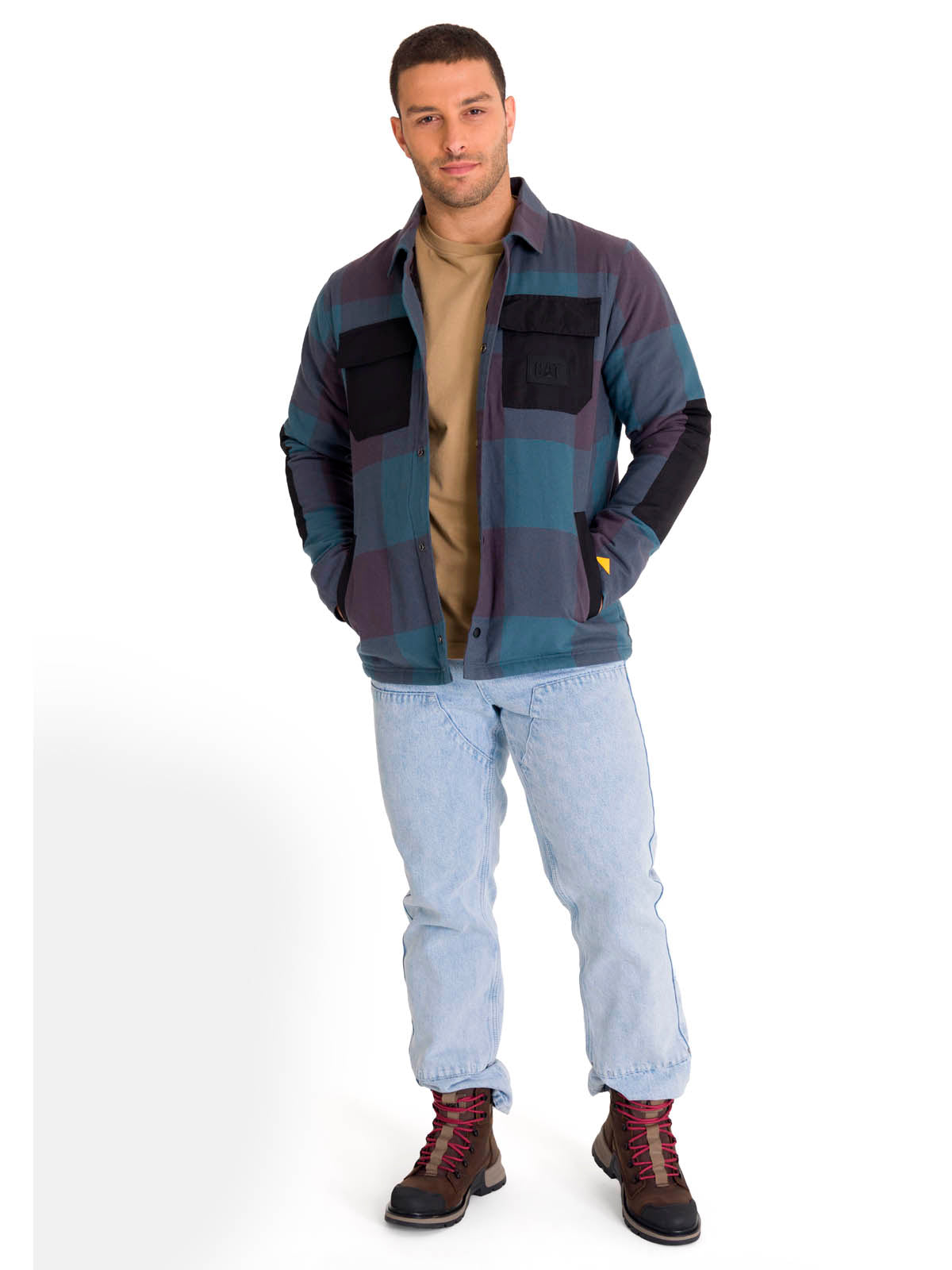 Chaqueta Manga Larga Hombre Flannel Snap Front Lightweight Insulated Petróleo Cat