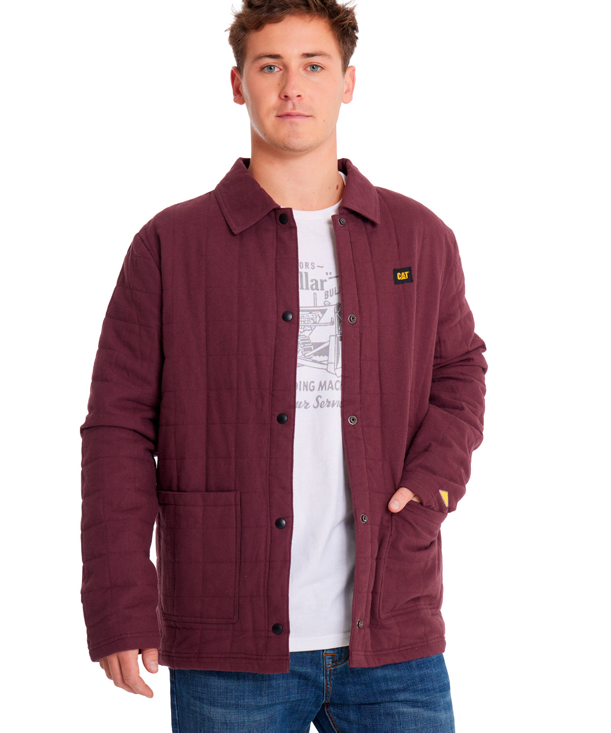 Chaqueta Casual Hombre QUILTED FLANNEL SNAP FRONT LIGHTWEIGHT INSULATED JACKET Burdeo CAT