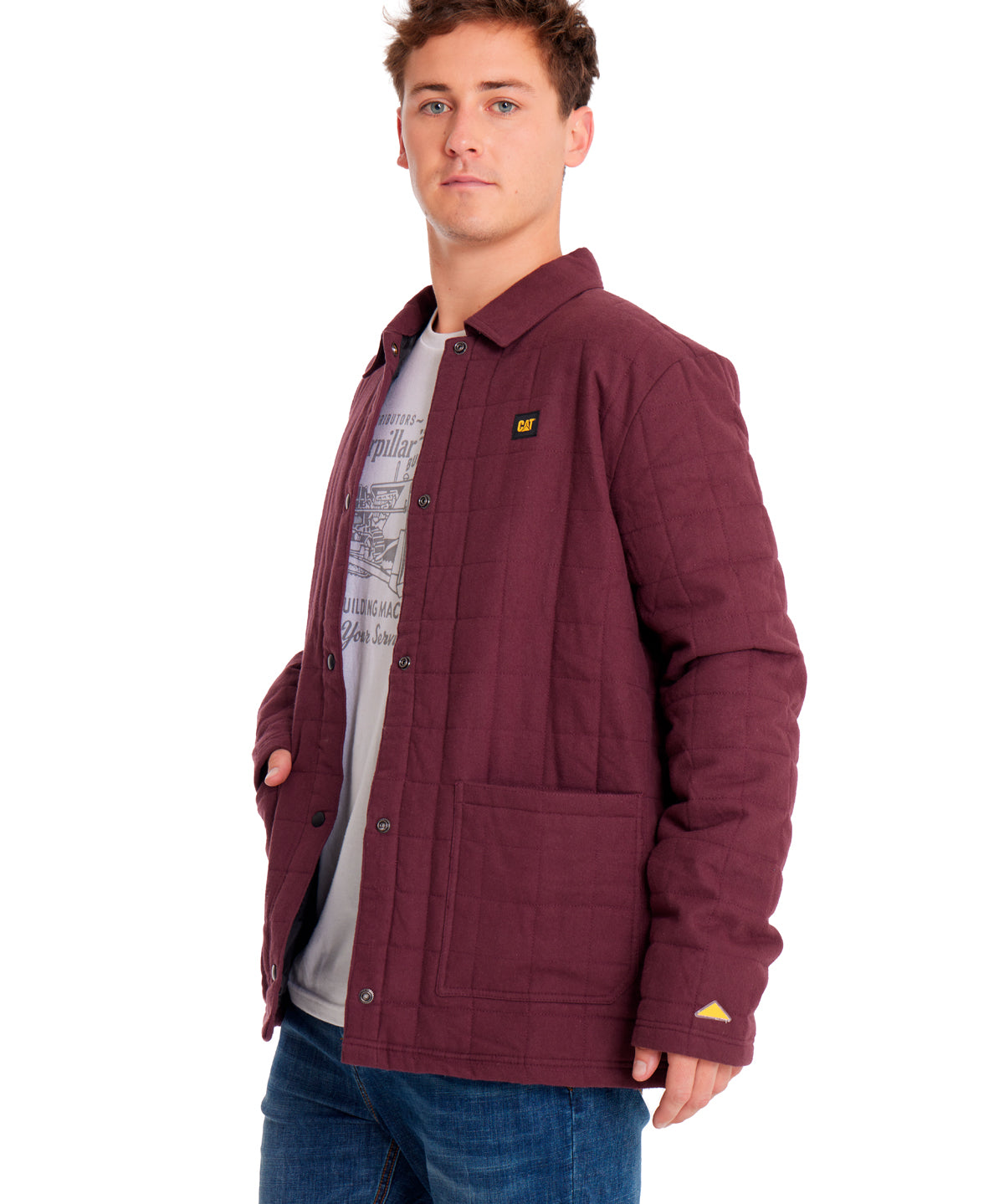 Chaqueta Casual Hombre QUILTED FLANNEL SNAP FRONT LIGHTWEIGHT INSULATED JACKET Burdeo CAT