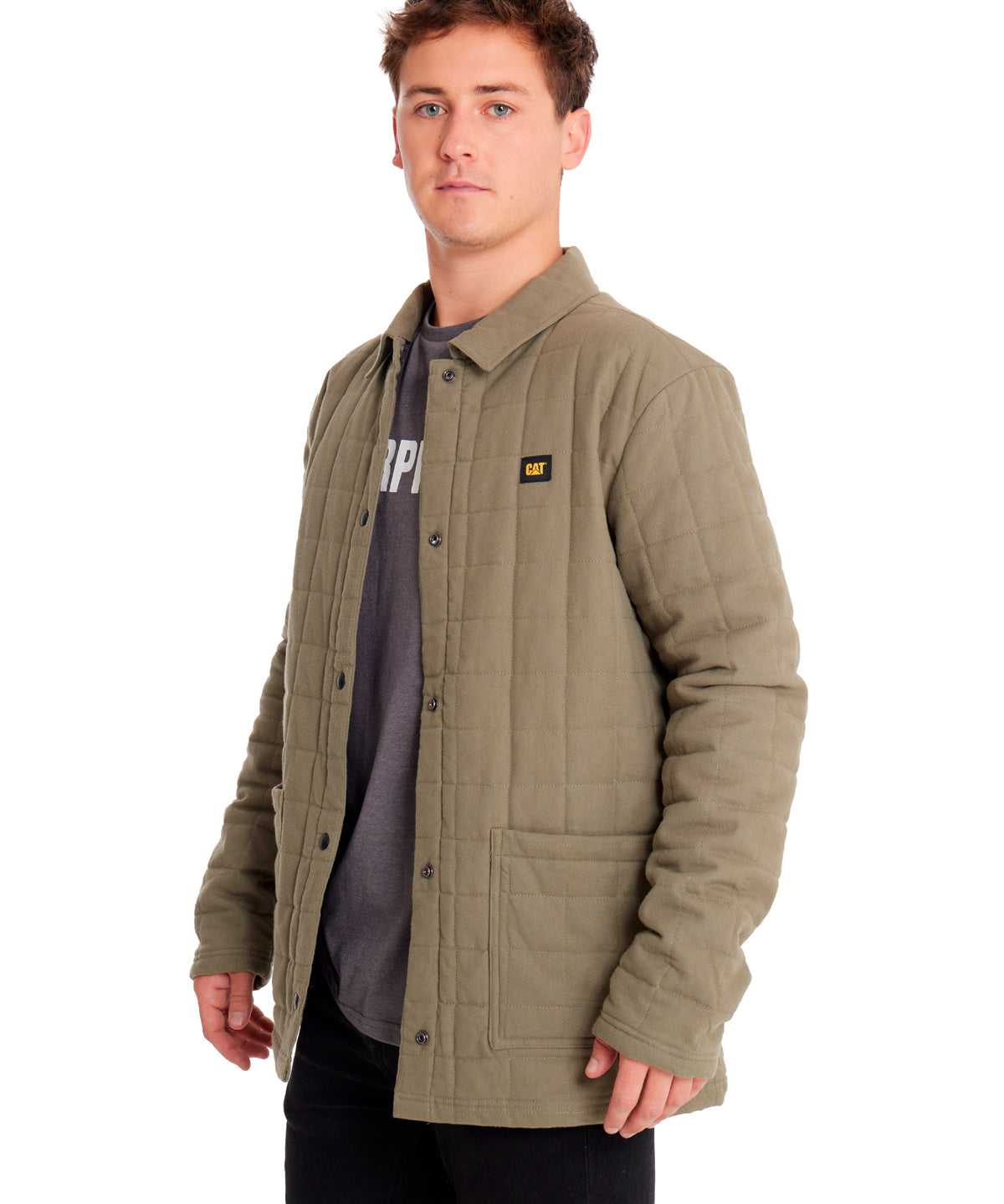 Chaqueta Casual Hombre QUILTED FLANNEL SNAP FRONT LIGHTWEIGHT INSULATED JACKET Verde CAT