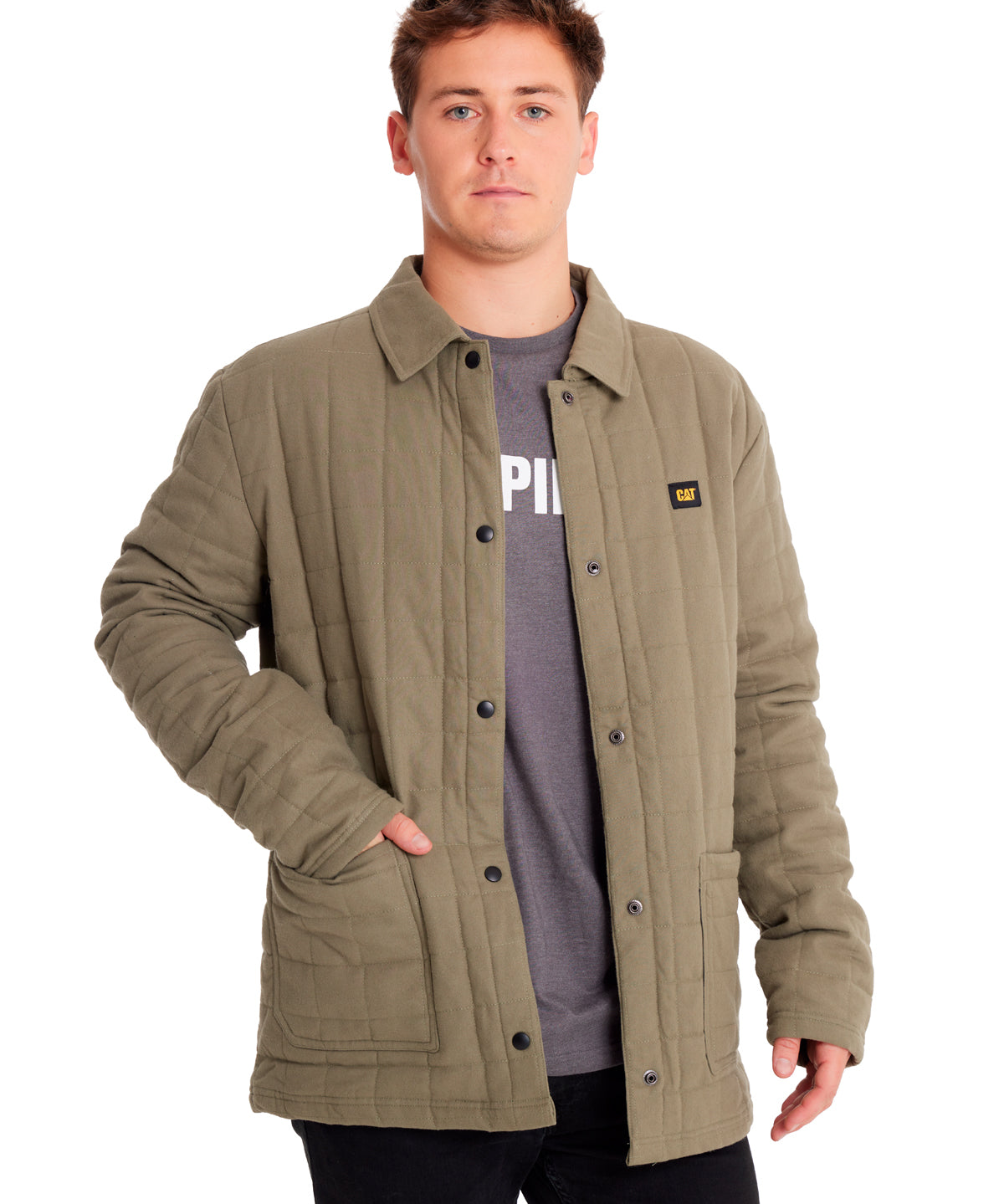 Chaqueta Casual Hombre QUILTED FLANNEL SNAP FRONT LIGHTWEIGHT INSULATED JACKET Verde CAT