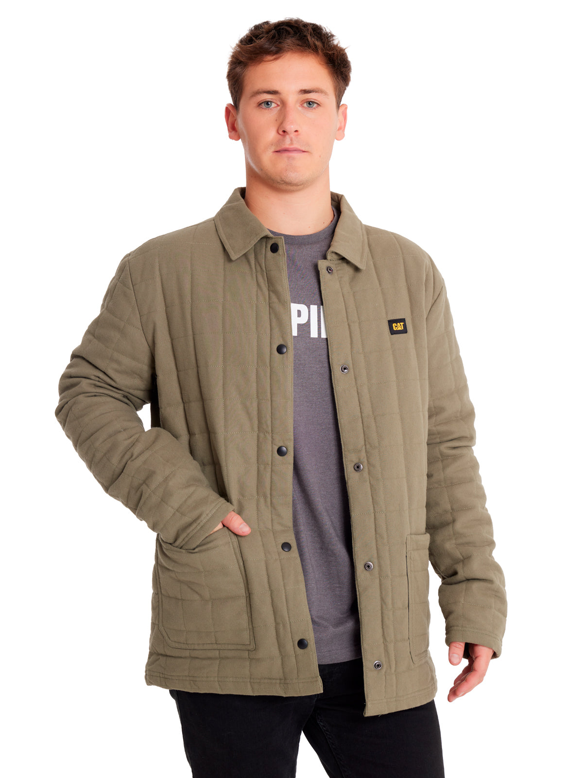 Chaqueta Casual Hombre QUILTED FLANNEL SNAP FRONT LIGHTWEIGHT INSULATED JACKET Verde CAT