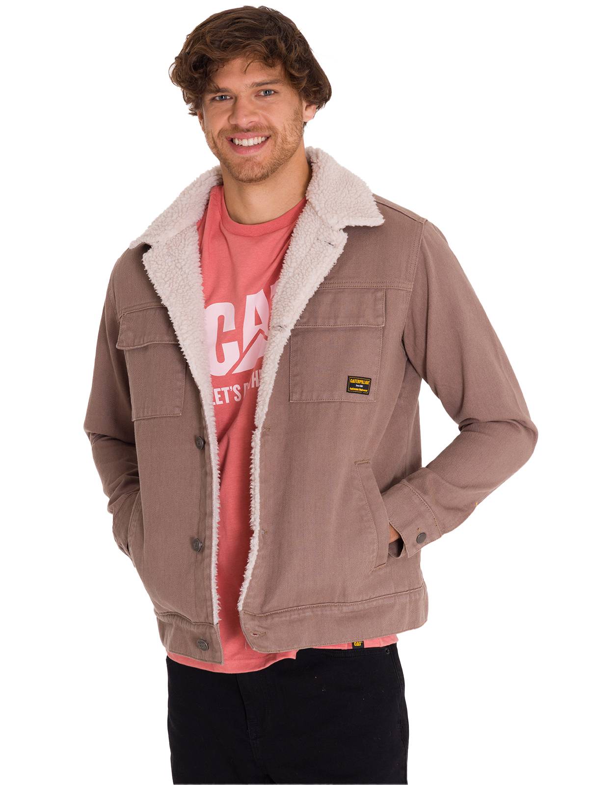 Chaqueta Manga Larga Unisex Sherpa Lined Work Taupe Cat