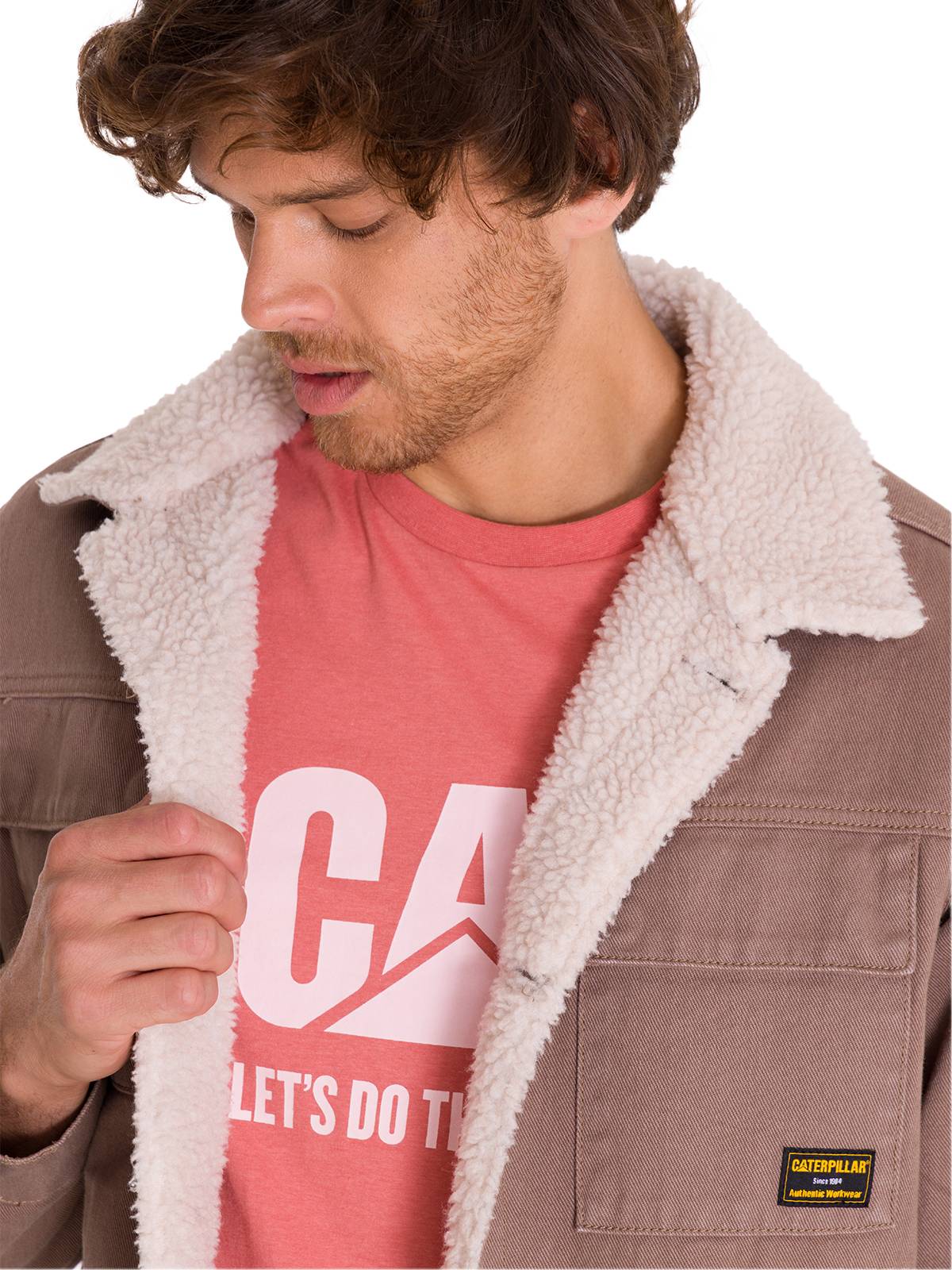 Chaqueta Manga Larga Unisex Sherpa Lined Work Taupe Cat