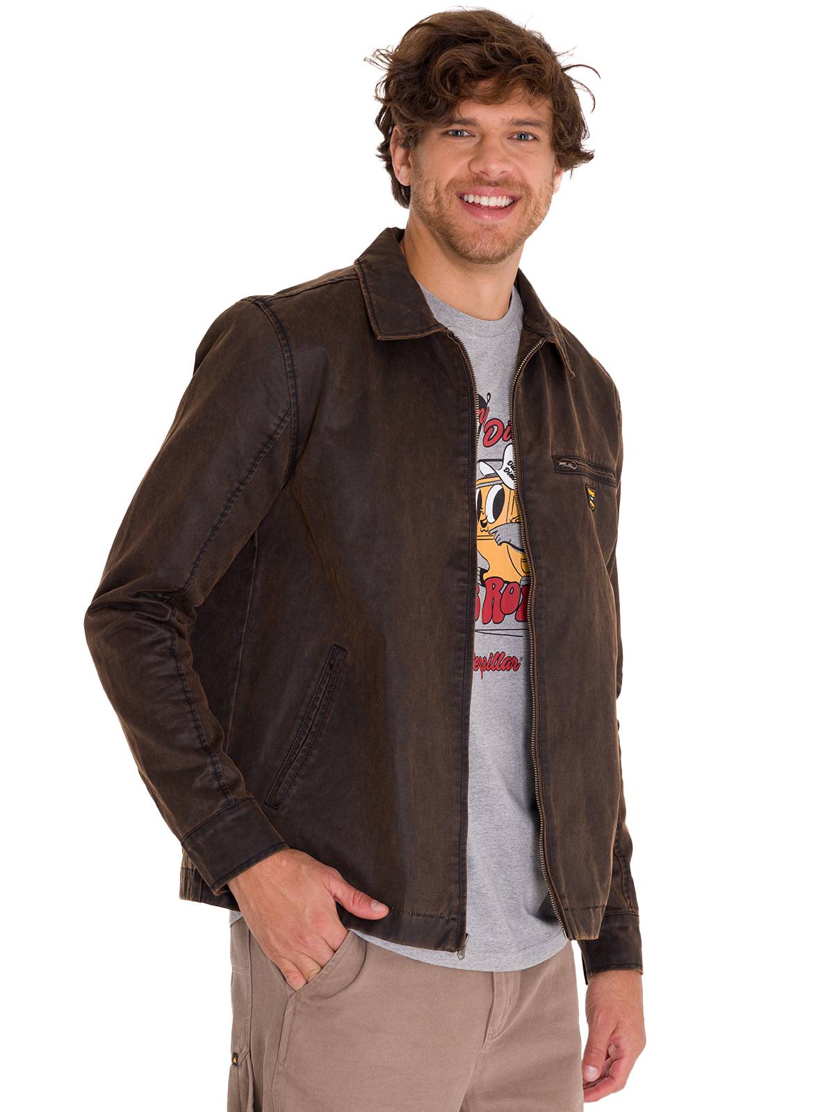 Chaqueta Manga Larga Hombre WAXED CHORE Café Oscura Cat