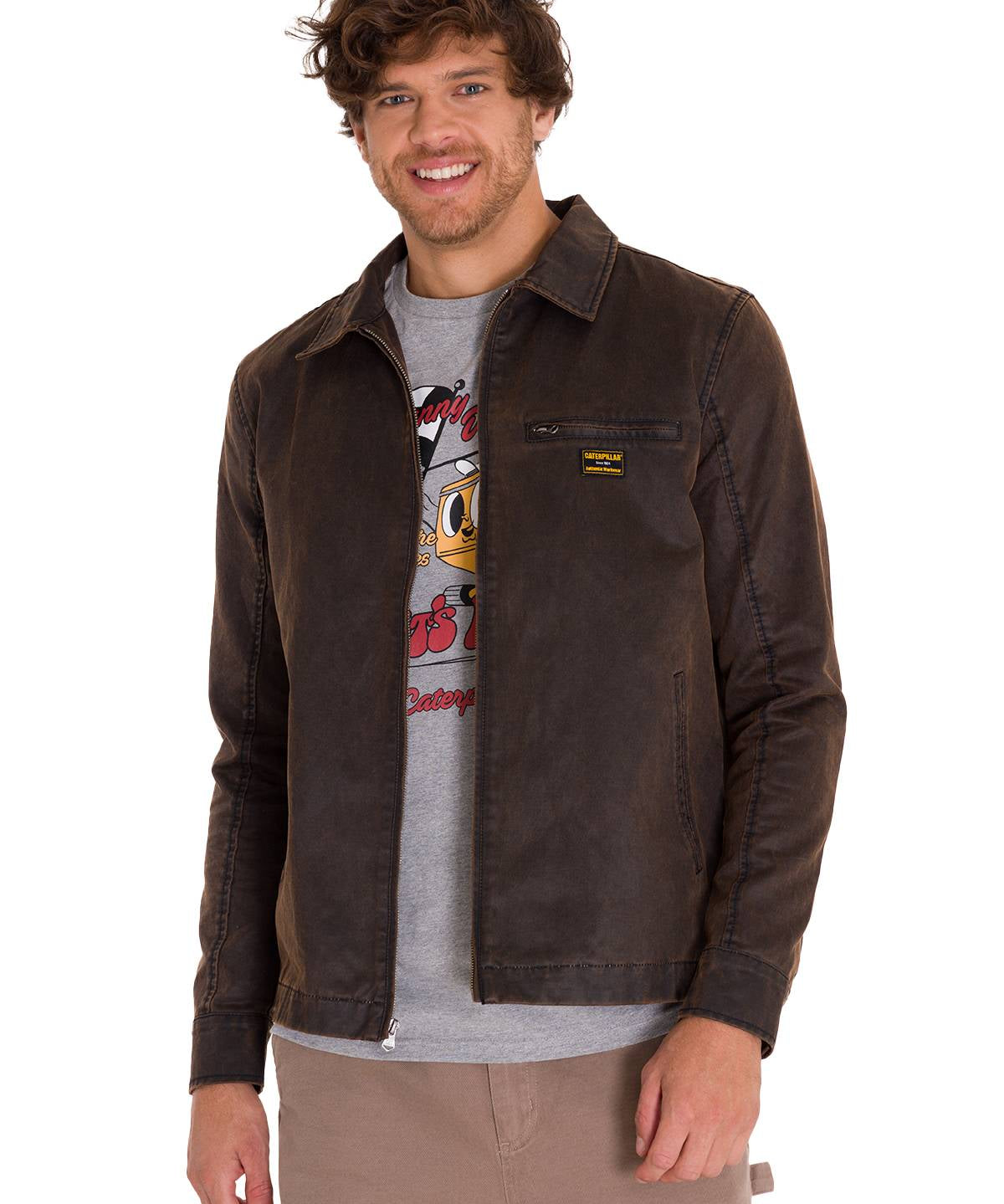 Chaqueta Manga Larga Hombre WAXED CHORE Café Oscura Cat