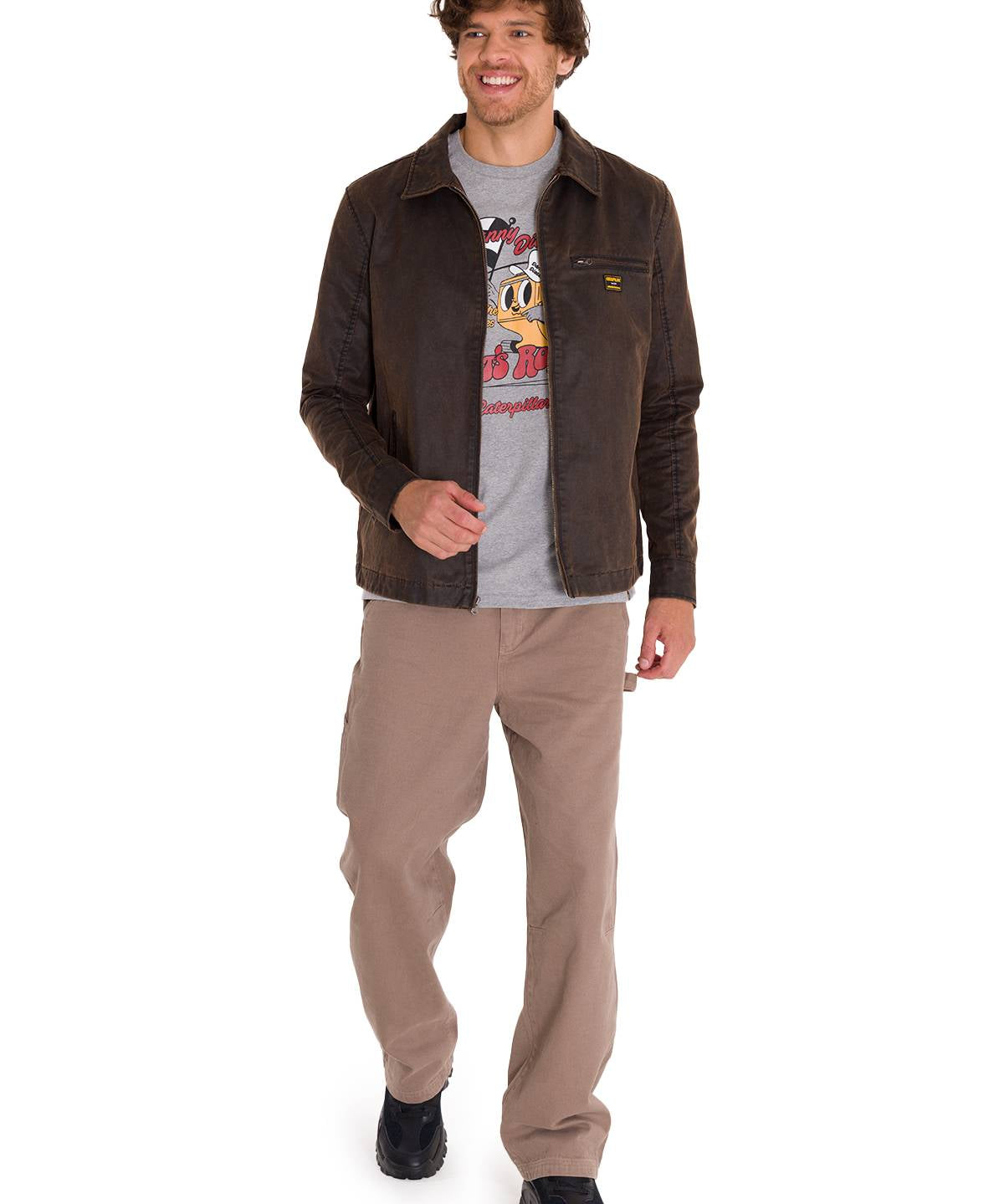 Chaqueta Manga Larga Hombre WAXED CHORE Café Oscura Cat