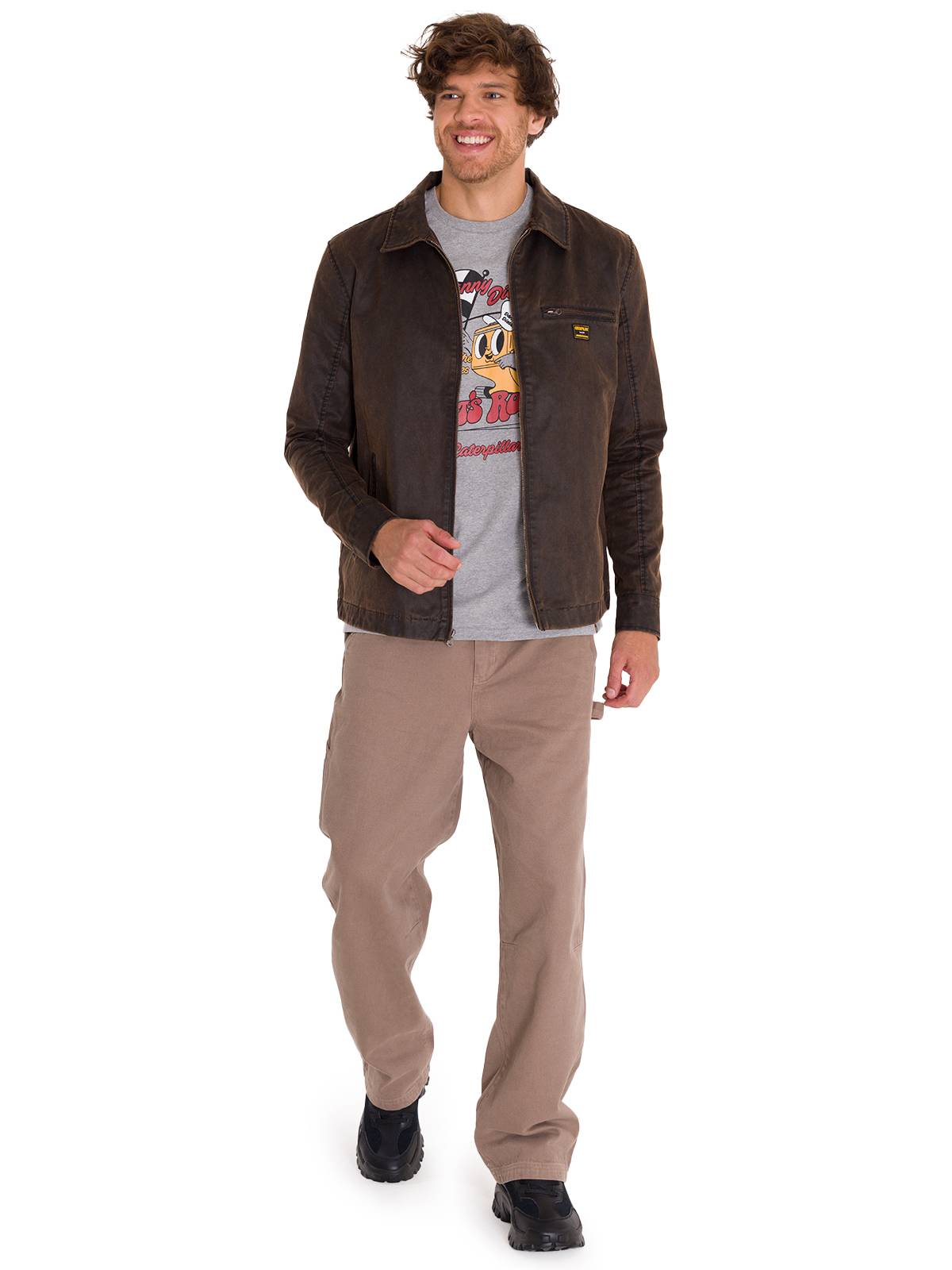 Chaqueta Manga Larga Hombre WAXED CHORE Café Oscura Cat