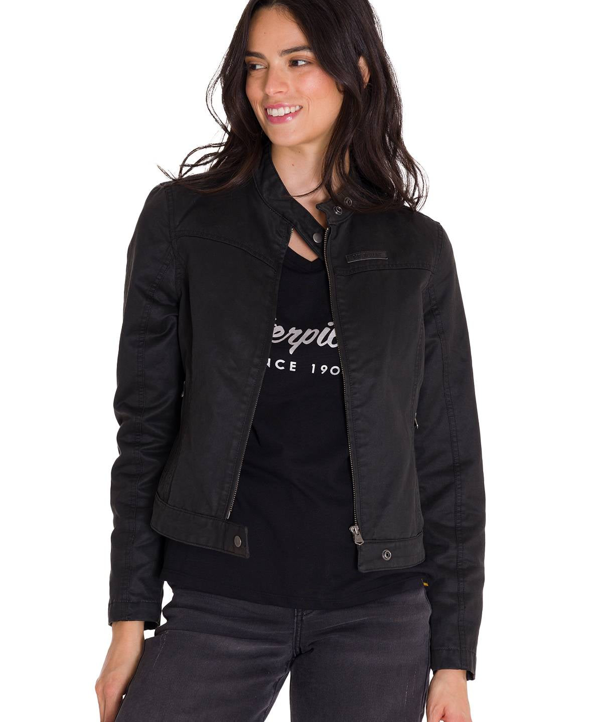 Chaqueta Manga Larga Casual Mujer WAXED MOTO Negra Cat