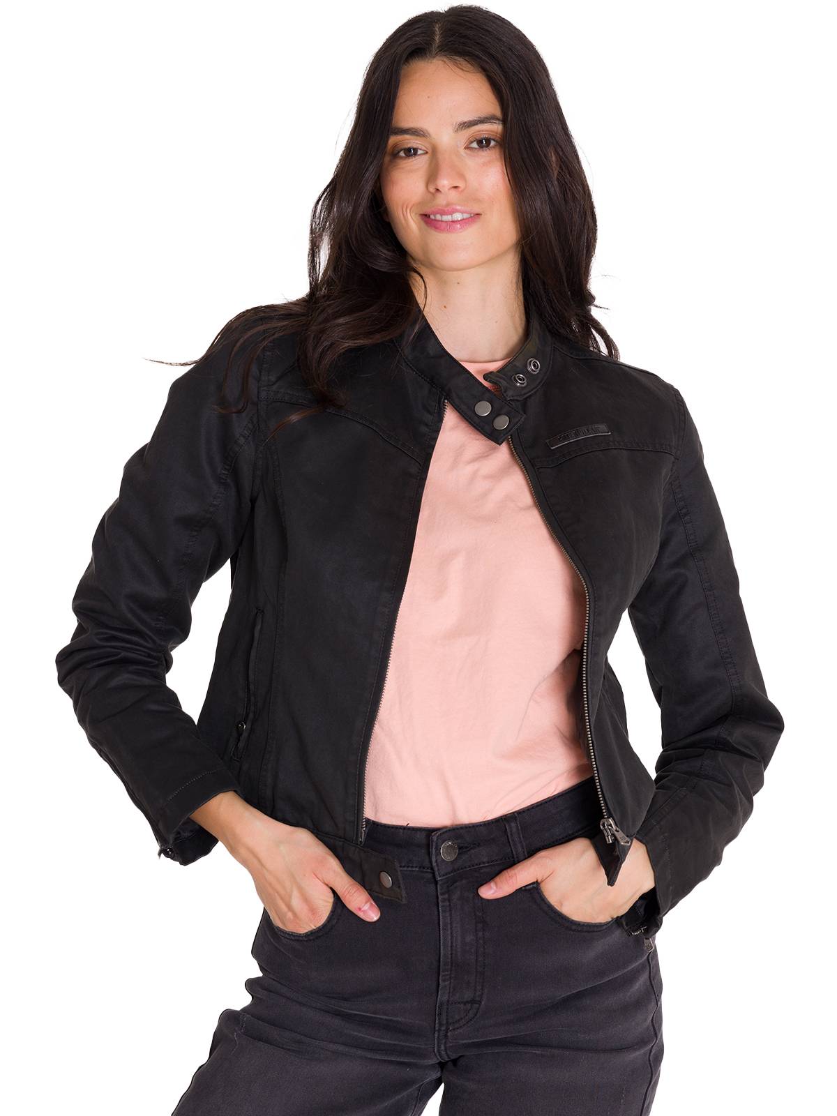 Chaqueta Manga Larga Casual Mujer WAXED MOTO Negra Cat