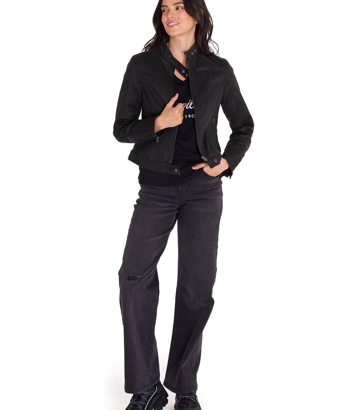 Chaqueta Manga Larga Casual Mujer WAXED MOTO Negra Cat