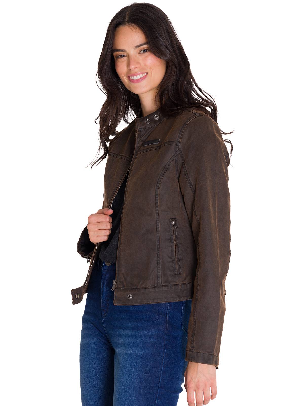 Chaqueta Manga Larga Casual Mujer WAXED MOTO Café Oscura Cat