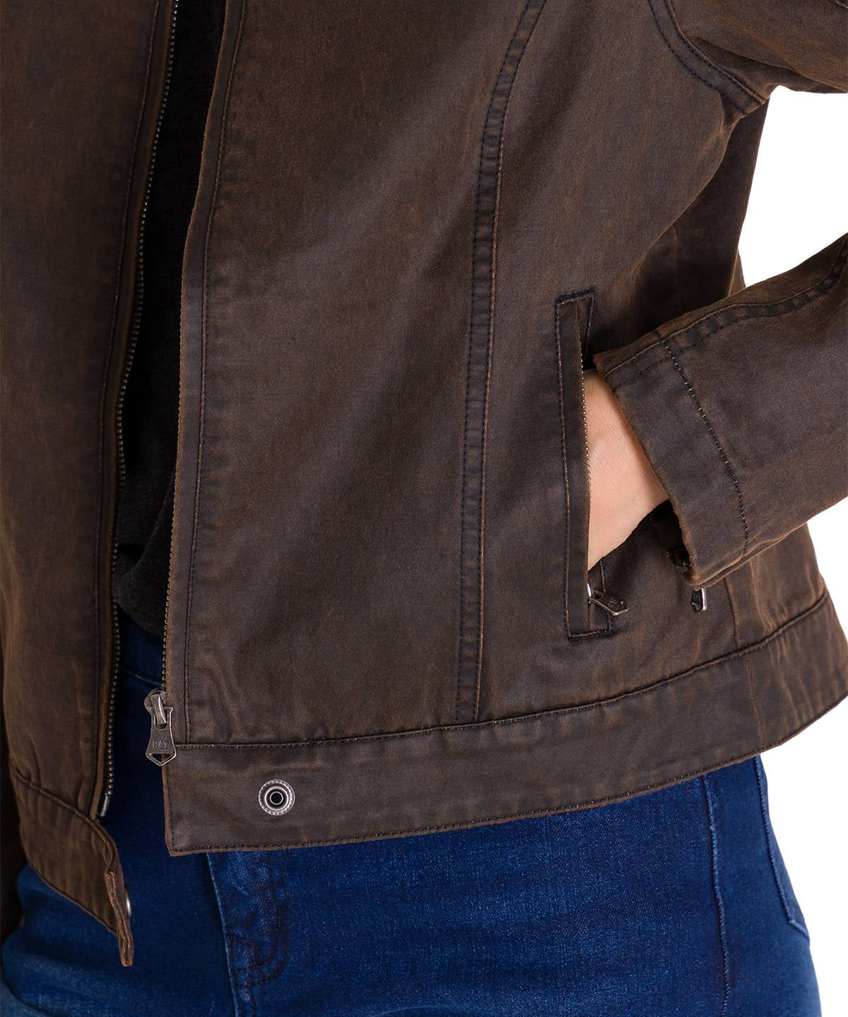 Chaqueta Manga Larga Casual Mujer WAXED MOTO Café Oscura Cat