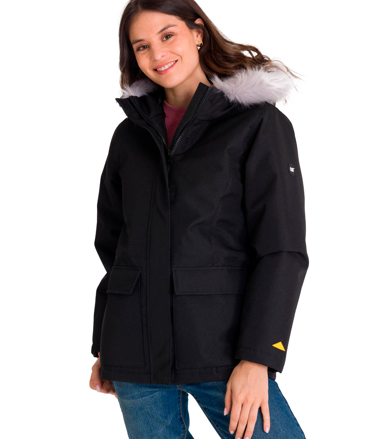 Chaqueta Manga Larga Casual Mujer MEDIUMWEIGHT INSULATED FAUX FUR HOODED Negra Cat