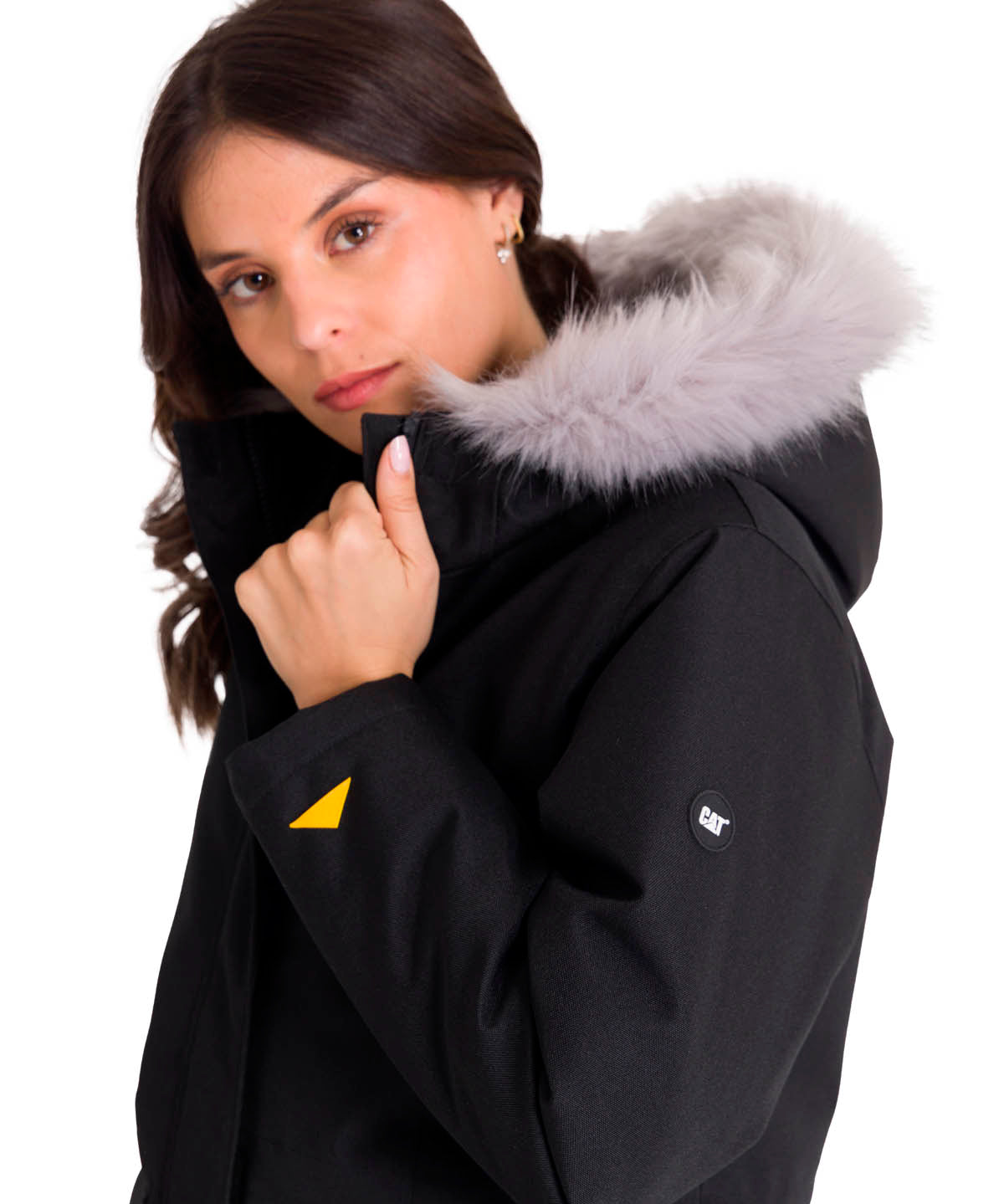Chaqueta Manga Larga Casual Mujer MEDIUMWEIGHT INSULATED FAUX FUR HOODED Negra Cat