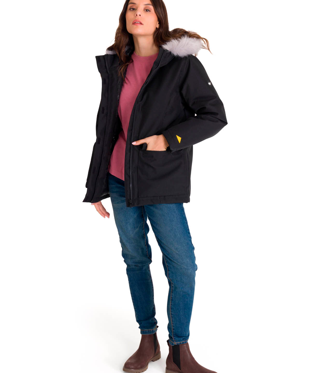 Chaqueta Manga Larga Casual Mujer MEDIUMWEIGHT INSULATED FAUX FUR HOODED Negra Cat