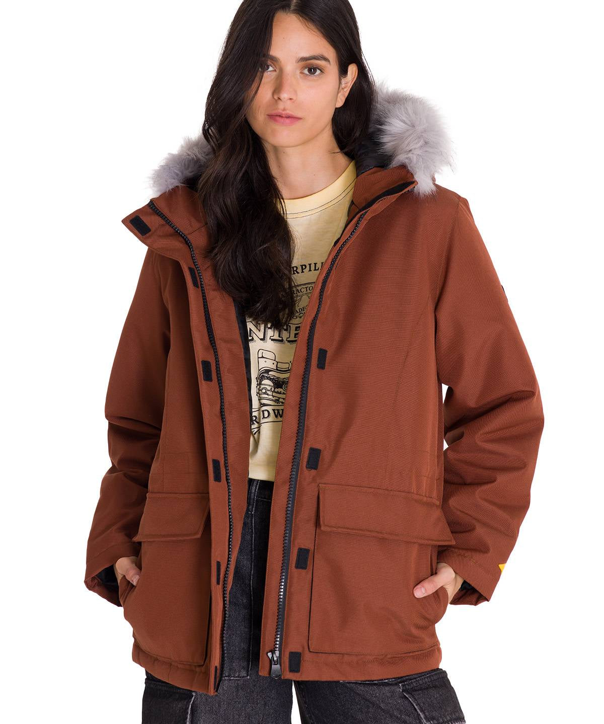 Chaqueta Manga Larga Casual Mujer MEDIUMWEIGHT INSULATED FAUX FUR HOODED Terracota Cat