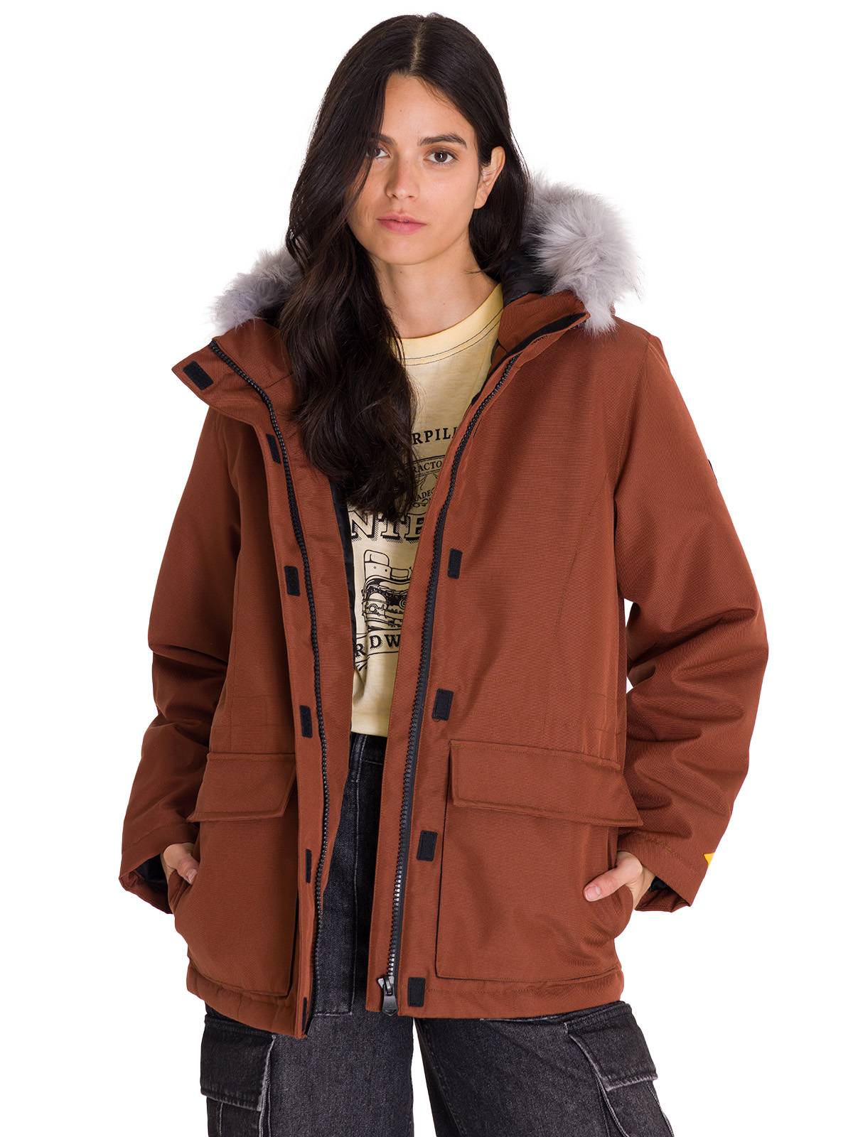 Chaqueta Manga Larga Casual Mujer MEDIUMWEIGHT INSULATED FAUX FUR HOODED Terracota Cat